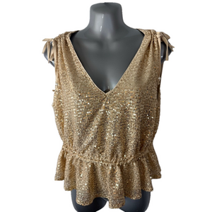 Adyson Parker Gold Sequins Sleeveless Blouse Elegant Design SKU0683